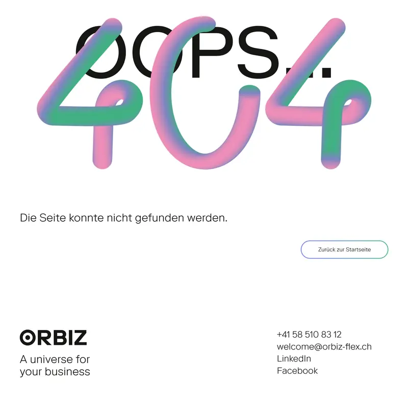 404-страница ORBIZ, тематика — Бизнес и профессиональные услуги, цвета — Белый, стиль — Корпоративный, типографика — Без засечек
