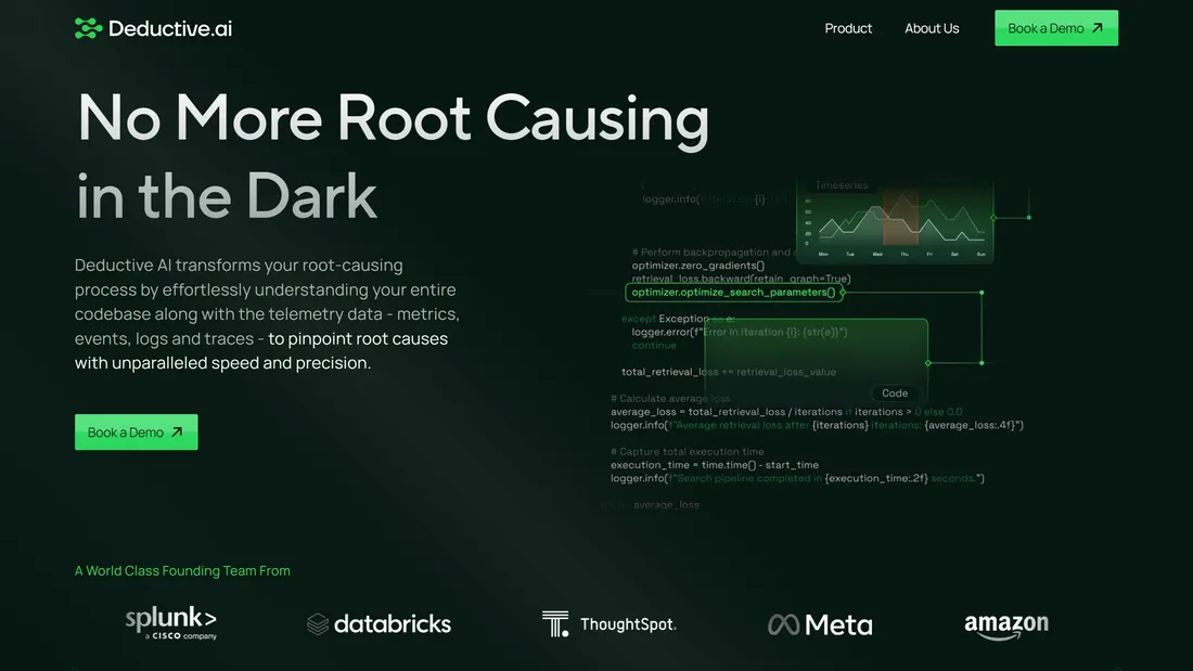 Секция «О продукте» с сайта https://www.deductive.ai/, тематика — IT и программное обеспечение, цвета — Черный, стиль — Корпоративный, Минимализм, типографика — Без засечек