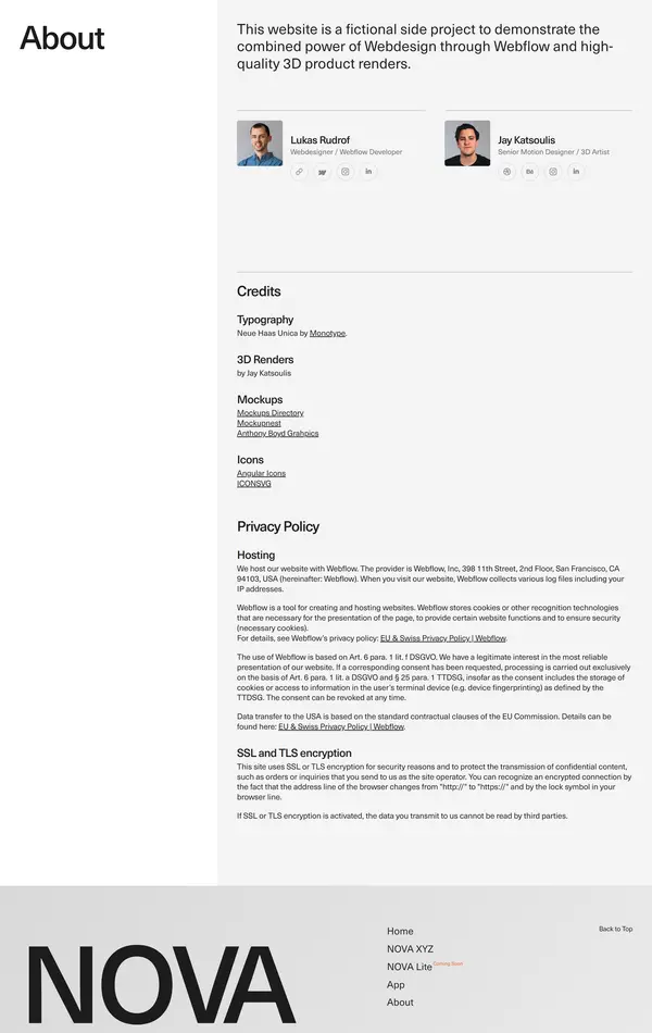 Секция «О компании» с сайта https://nova-speaker.webflow.io/, тематика — Дизайн, цвета — Белый, стиль — Классический, Корпоративный, типографика — Без засечек