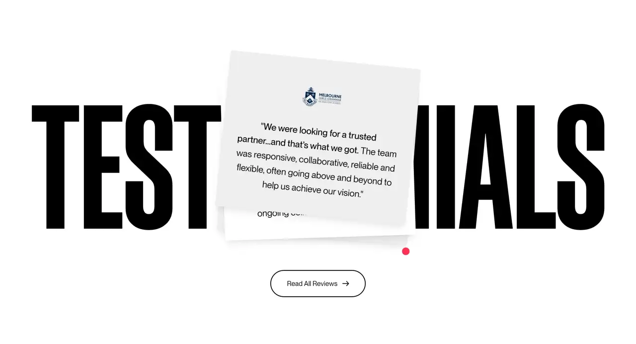 Секция «Отзывы» с сайта https://igniteagency.com/, тематика — Агентство , цвета — Белый, Черный, Серый, стиль — Корпоративный, Карточный, Минимализм, типографика — Без засечек, Декоративные
