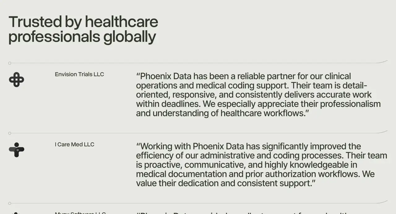 Секция «Отзывы» с сайта https://www.phoenixdata.am/, тематика — Бизнес и профессиональные услуги, цвета — Белый, Серый, стиль — Корпоративный, Минимализм, типографика — Без засечек