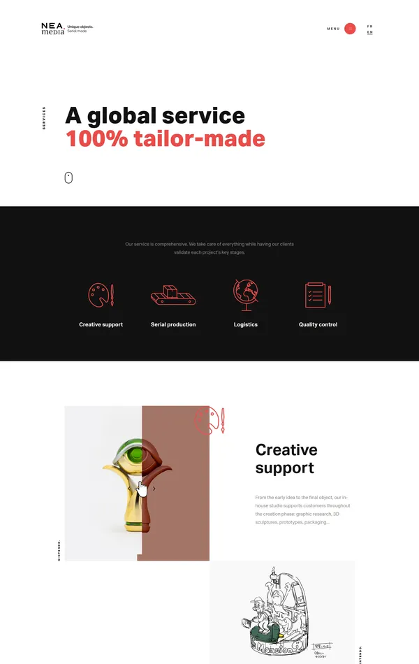 Услуги Neamedia, цвета — Белый, стиль — Корпоративный, типографика — Без засечек