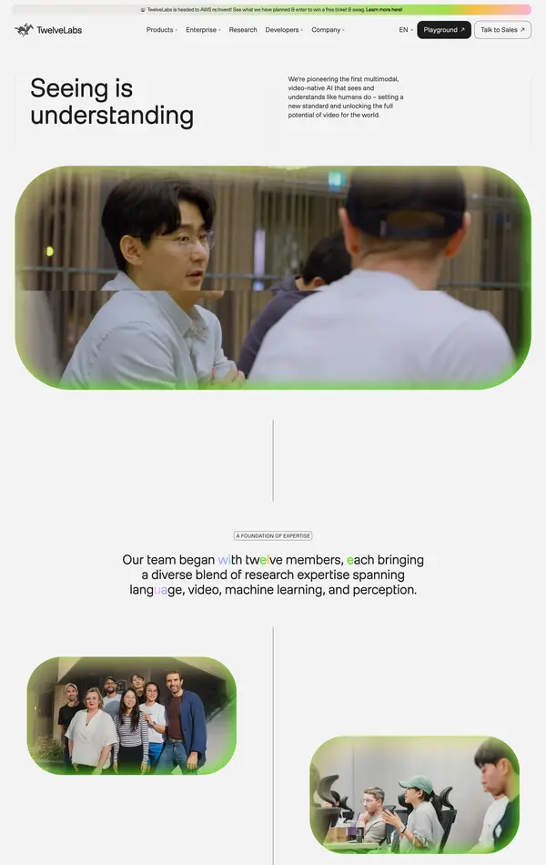 Страница о компании TwelveLabs, тематика — IT и программное обеспечение, цвета — Белый, стиль — Корпоративный, типографика — Без засечек