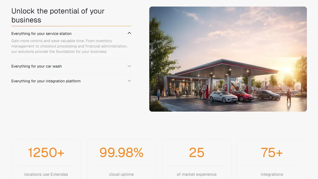 Секция «Преимущества» с сайта https://www.extendas.com/en/, тематика — Бизнес и профессиональные услуги, цвета — Белый, Серый, стиль — Корпоративный, Минимализм, типографика — Без засечек