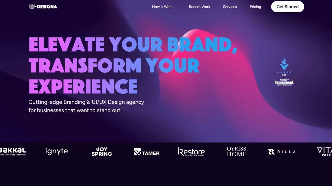 Секция «Первый экран» с сайта https://www.wdesigna.com/, тематика — Дизайн, цвета — Черный, Серый, стиль — Корпоративный, типографика — Без засечек