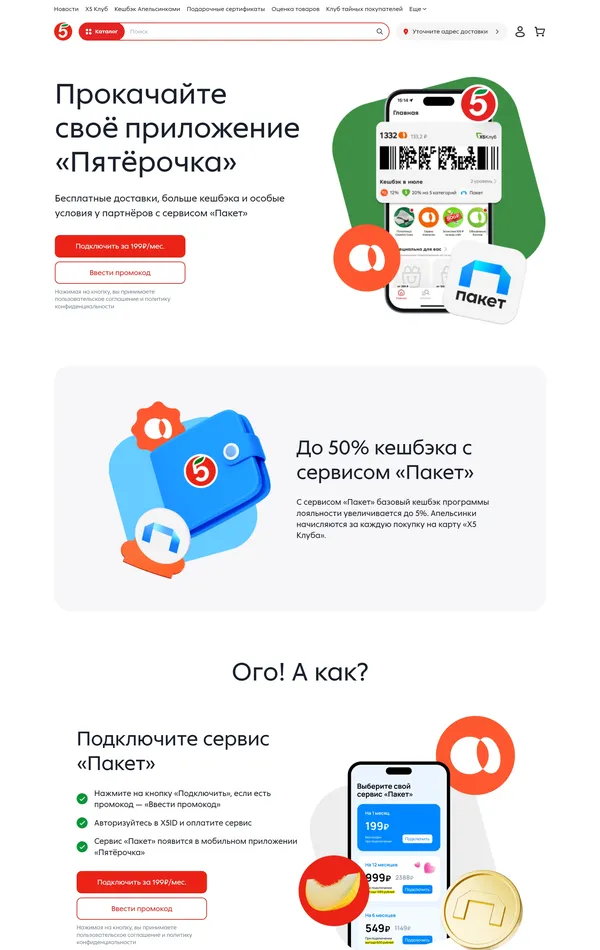 Программа лояльности Пятёрочка, тематика — Розничная торговля, цвета — Белый, стиль — Корпоративный, типографика — Без засечек