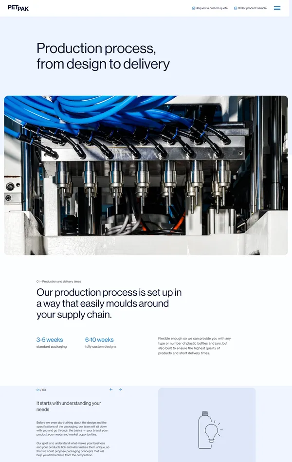 Продукт PET PAK, тематика — Производство, цвета — Белый, Черный, Серый, стиль — Корпоративный, типографика — Без засечек