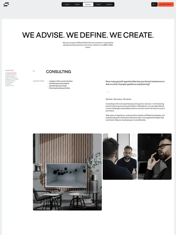 Услуги Symbol Studio, тематика — Дизайн, цвета — Белый, Черный, Серый, стиль — Корпоративный, Минимализм, типографика — Без засечек