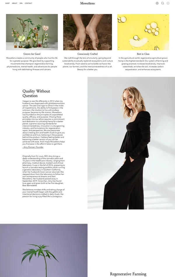 Страница о компании Mowellens, тематика — Интернет-магазин, Красота, цвета — Белый, Серый, стиль — Классический, типографика — С засечками, Без засечек