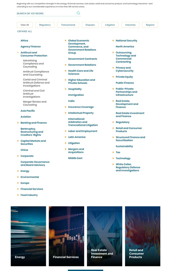 Страница о компании Hunton Andrews Kurth, тематика — Бизнес и профессиональные услуги, цвета — Белый, Черный, стиль — Корпоративный, типографика — Без засечек