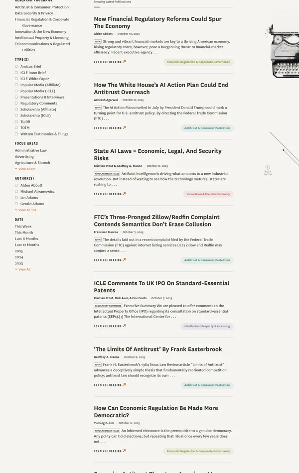 Блог International Center for Law & Economics, тематика — Бизнес и профессиональные услуги, цвета — Белый, стиль — Классический, Корпоративный, типографика — Без засечек