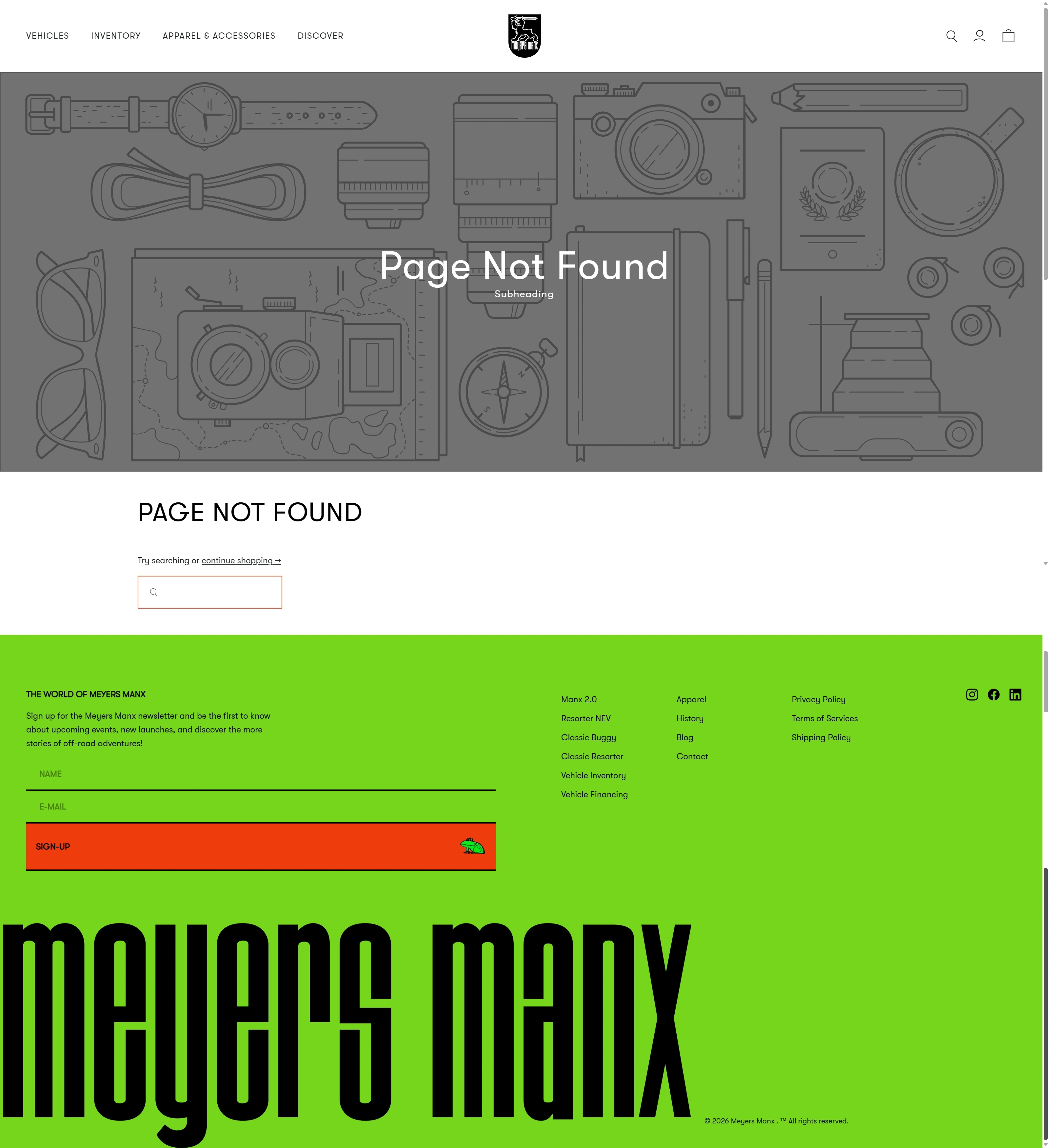 Meyers Manx 404-страница Meyers Manx, тематика — Другое, цвета — Серый, Зеленый, стиль — Минимализм, Брутализм, типографика — Без засечек, Декоративные