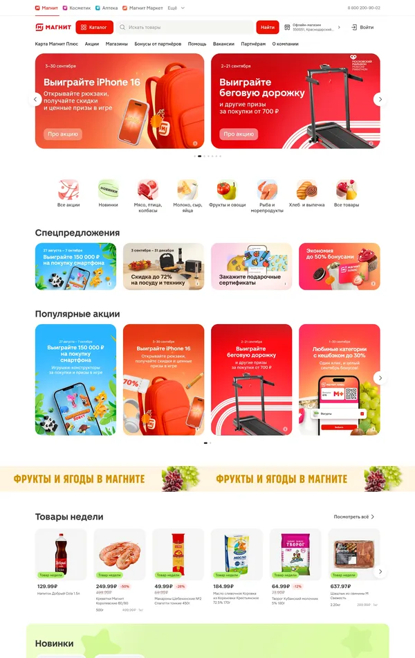 Главная Магнит, тематика — Розничная торговля, цвета — Белый, стиль — Корпоративный, типографика — Без засечек