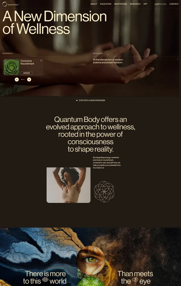 Лендинг Quantum Body, тематика — Здоровье и фитнес, цвета — Белый, Черный, стиль — Типографика, типографика — Без засечек