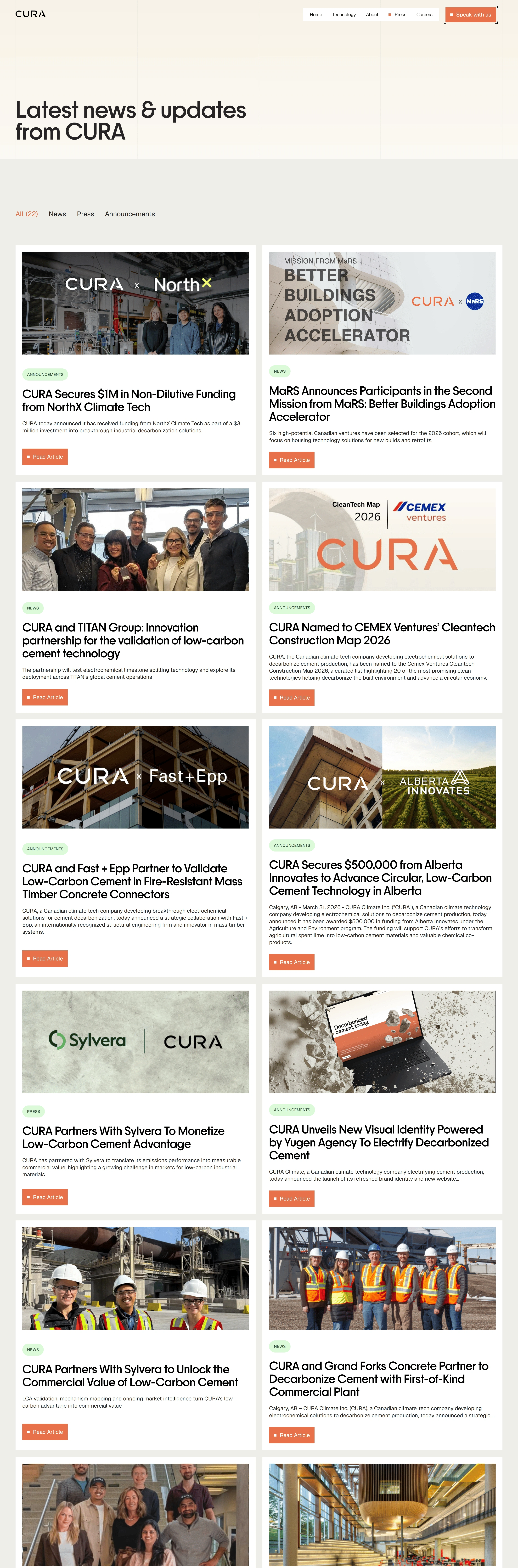 CURA Climate Новости CURA Climate, тематика — Другое, цвета — Белый, Серый, стиль — Корпоративный, Карточный, типографика — Без засечек