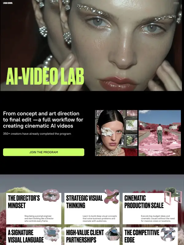 Лендинг AI-VIDEO LAB, тематика — Образование, цвета — Белый, Черный, Серый, стиль — Карточный, Брутализм, типографика — Без засечек, Декоративные