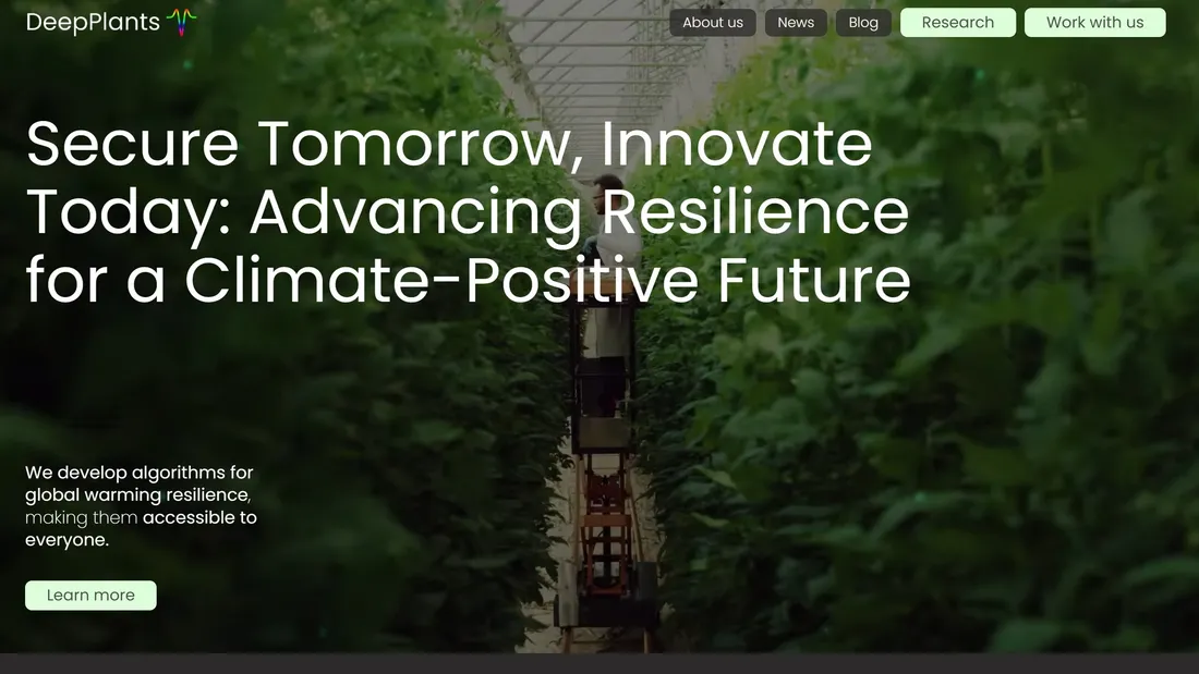 Секция «Первый экран» с сайта https://deepplants.com/, тематика — Сельское хозяйство, цвета — Черный, Серый, стиль — Корпоративный, типографика — Без засечек