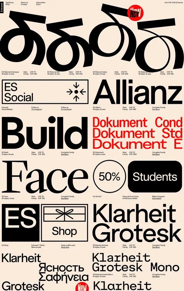 Главная Extraset, тематика — Дизайн, цвета — Белый, Черный, Серый, стиль — Типографика, Брутализм