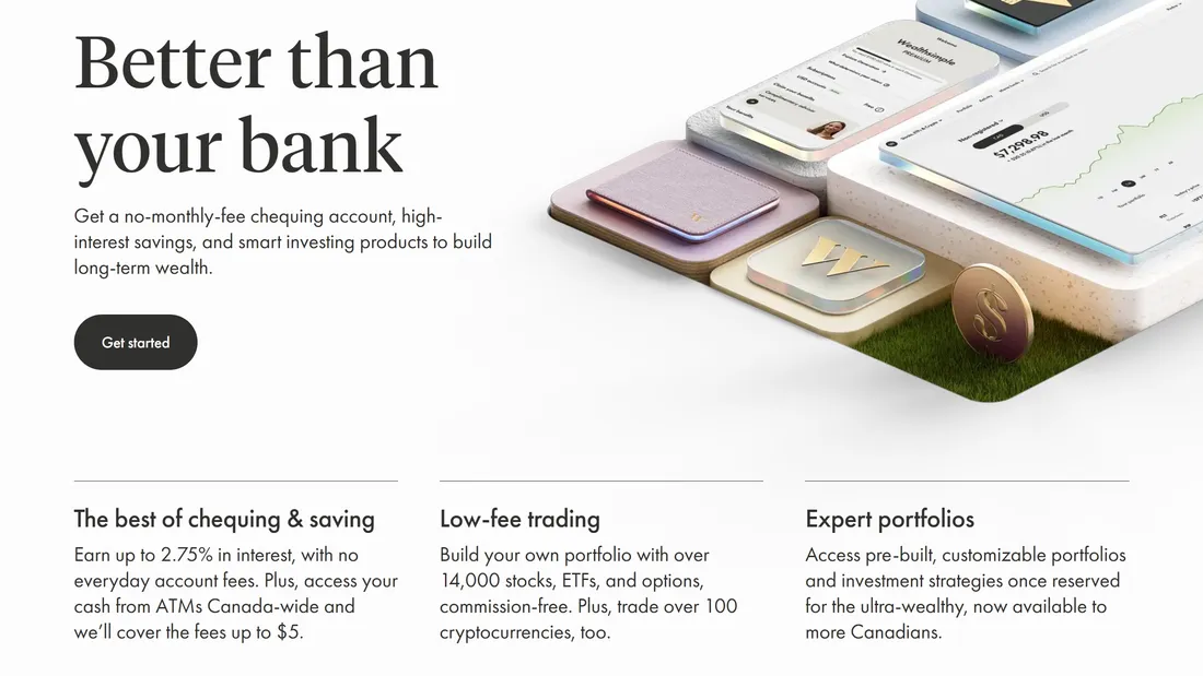 Секция «О компании» с сайта https://www.wealthsimple.com/en-ca, тематика — Финансы, цвета — Белый, стиль — Корпоративный, Минимализм, типографика — С засечками, Без засечек