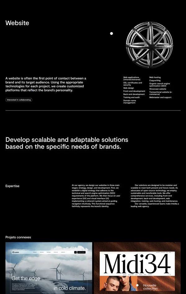 Услуги Imédia Firme Créative, тематика — Агентство , цвета — Черный, стиль — Корпоративный, Минимализм, типографика — Без засечек