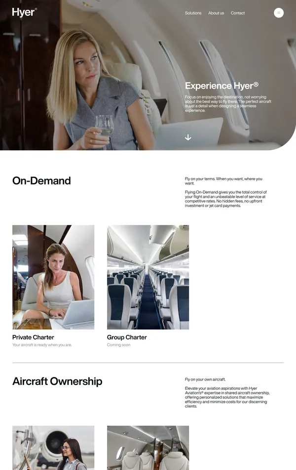 Продукт HYER, тематика — Путешествия и туризм, цвета — Белый, Черный, Серый, стиль — Корпоративный, Минимализм, типографика — Без засечек