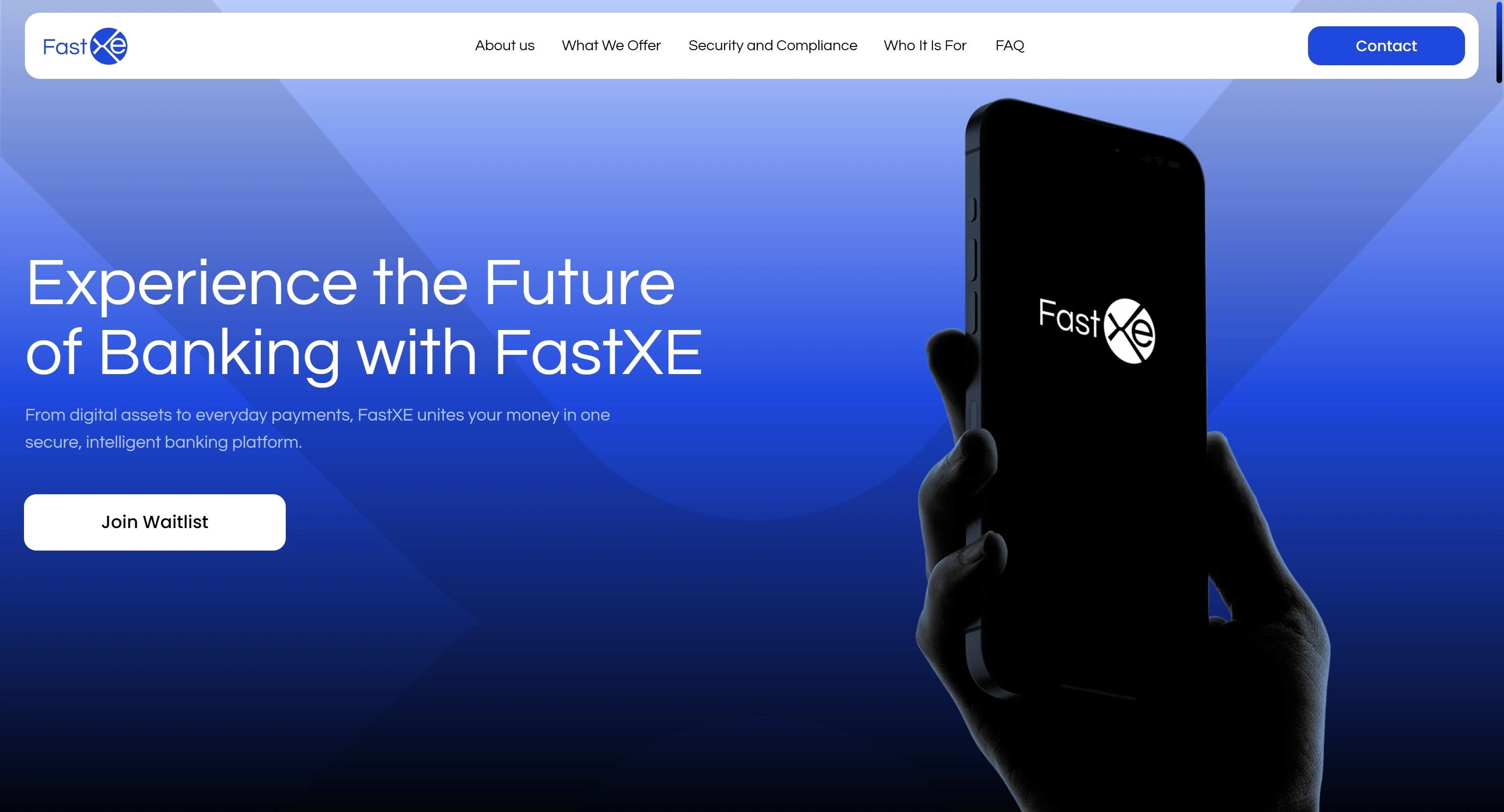 FastXE Секция «Первый экран» с сайта https://fastxe.tilda.ws/, тематика — Финансы, цвета — Черный, Серый, Синий, стиль — Корпоративный, Минимализм, типографика — Без засечек