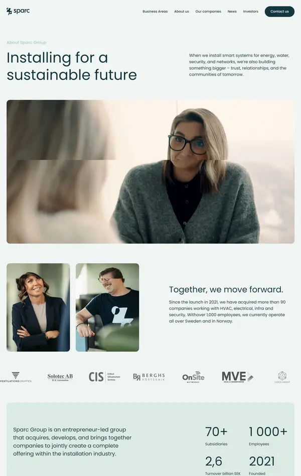 Страница о компании Sparc Group, тематика — Строительство, цвета — Белый, Черный, Серый, стиль — Корпоративный, Минимализм, типографика — Без засечек