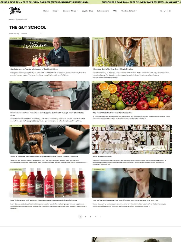 Блог Tibico, тематика — Еда и напитки, цвета — Белый, Черный, Серый, стиль — Классический, Корпоративный, типографика — Без засечек