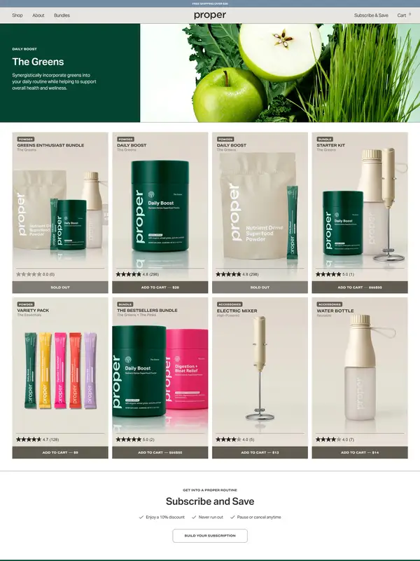 Каталог Proper Health, тематика — Здоровье и фитнес, цвета — Белый, Черный, Серый, стиль — Минимализм, Органический и природный, типографика — Без засечек