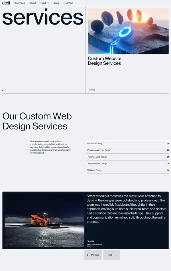 Услуги Atoll Digital, тематика — Дизайн, цвета — Белый, Черный, Серый, стиль — Корпоративный, Полигональный, типографика — Без засечек