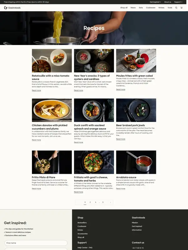 Новости Gastrotools, тематика — Еда и напитки, цвета — Белый, Черный, Серый, стиль — Карточный, Минимализм, типографика — Без засечек