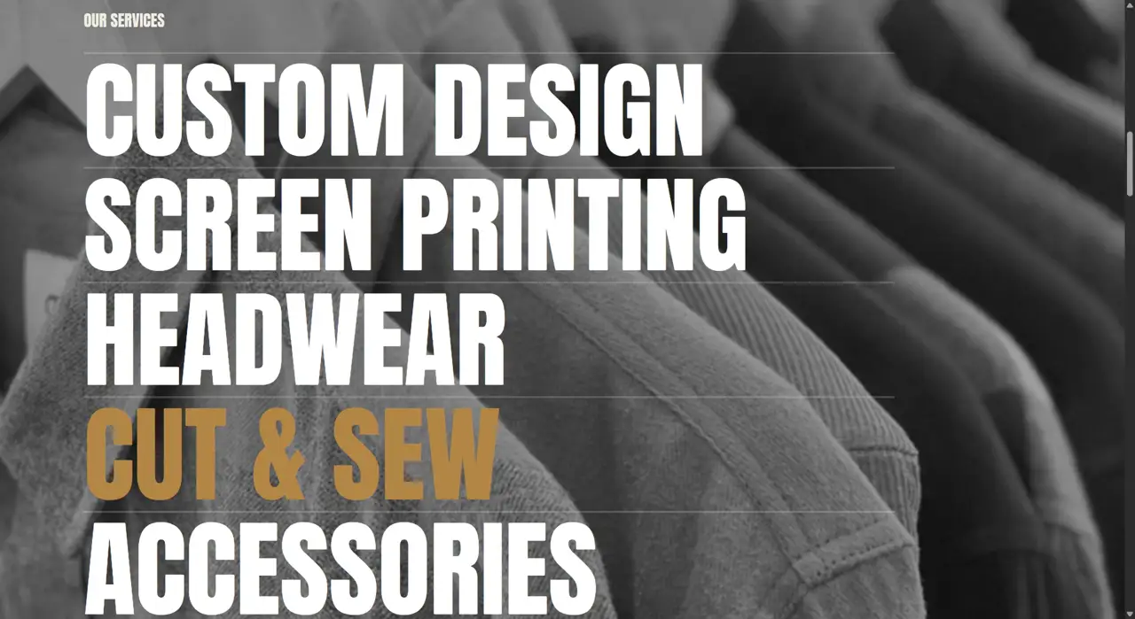 Секция «Услуги» с сайта https://andersonsupply.com/, тематика — Агентство , цвета — Белый, Черный, Серый, стиль — Типографика, Брутализм, типографика — Без засечек, Декоративные