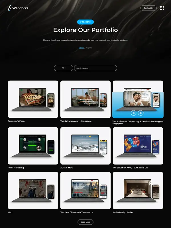 Портфолио Web Design Agency, тематика — Агентство , цвета — Черный, Серый, стиль — Корпоративный, Карточный, Минимализм, типографика — Без засечек