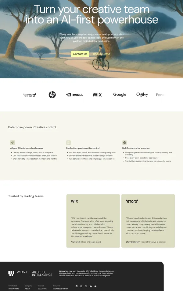 Секция «Первый экран» с сайта https://www.weavy.ai/, тематика — Дизайн, IT и программное обеспечение, цвета — Белый, Черный, Серый, стиль — Рисованный, Корпоративный, Минимализм, типографика — Без засечек