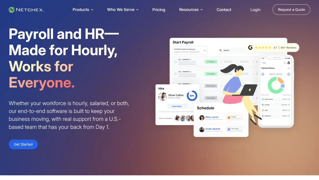 Секция «Первый экран» с сайта https://netchex.com/, тематика — IT и программное обеспечение, SaaS, HR, цвета — Белый, Черный, Серый, стиль — Корпоративный, типографика — Без засечек