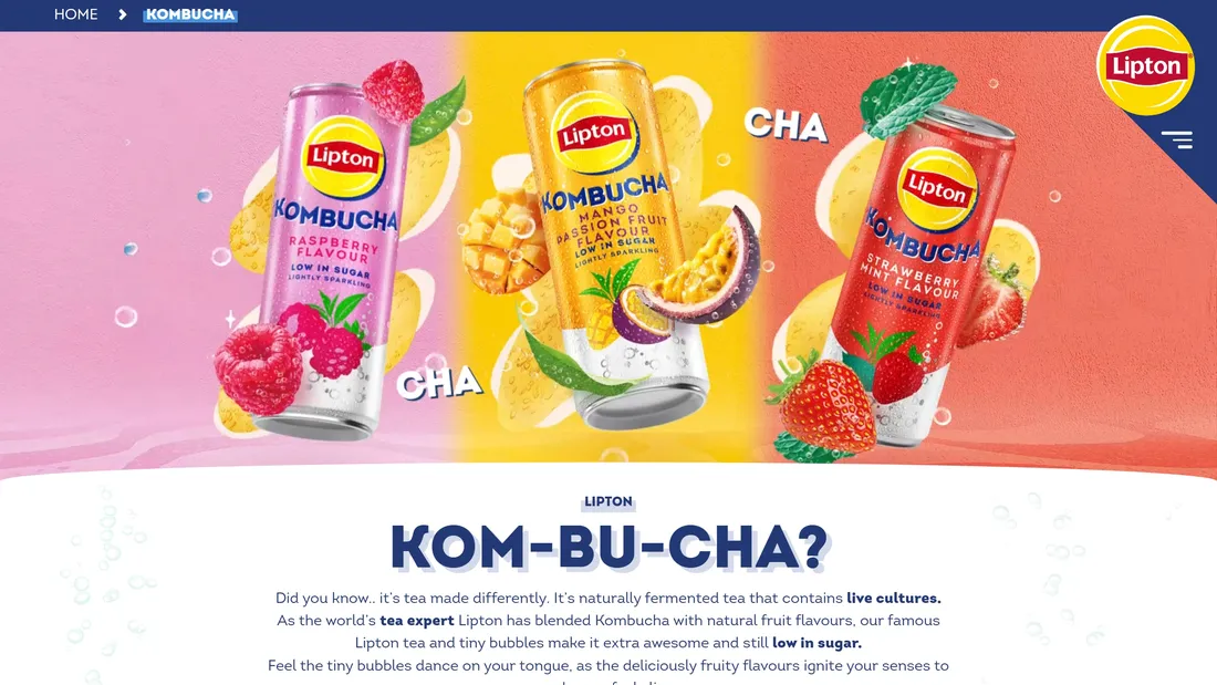 Секция «Первый экран» с сайта https://www.liptonicedtea.com/en-gb, тематика — Еда и напитки, цвета — Белый, Красный, Розовый, стиль — Корпоративный, типографика — Без засечек