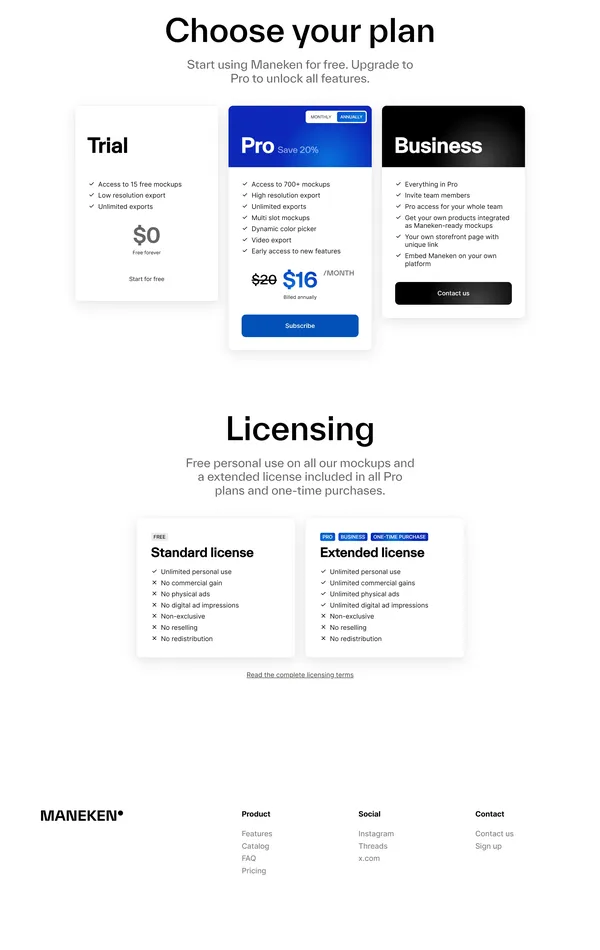 Секция «Цены» с сайта https://maneken.app/, цвета — Белый, стиль — Корпоративный, Минимализм, типографика — Без засечек