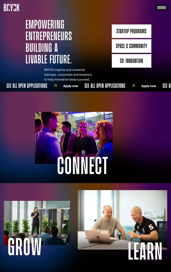 Главная BRYCK, тематика — Бизнес и профессиональные услуги, цвета — Черный, Серый, стиль — Корпоративный, Фестивальный, типографика — Без засечек