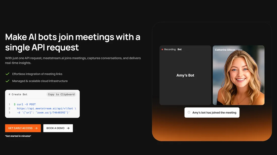 Секция «Призыв к действию» с сайта https://meetstream.ai/, тематика — IT и программное обеспечение, SaaS, цвета — Черный, стиль — Корпоративный, Минимализм, типографика — Без засечек, Моноширинные