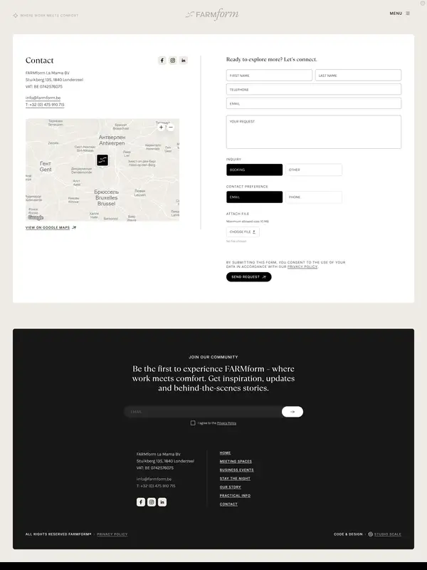Контакты FARMform, тематика — Бизнес и профессиональные услуги, цвета — Белый, Черный, стиль — Корпоративный, Минимализм, типографика — Без засечек