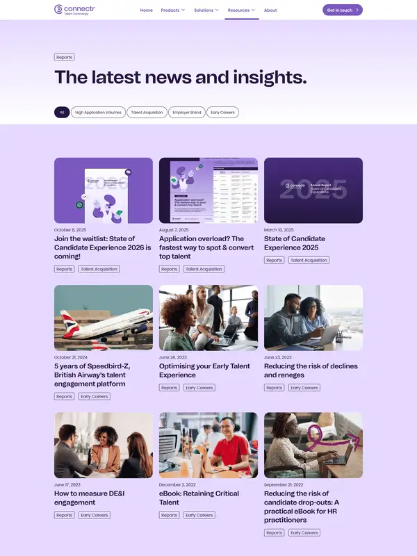Блог Connectr, тематика — HR, цвета — Белый, Черный, Серый, стиль — Корпоративный, Карточный, Минимализм, типографика — Без засечек