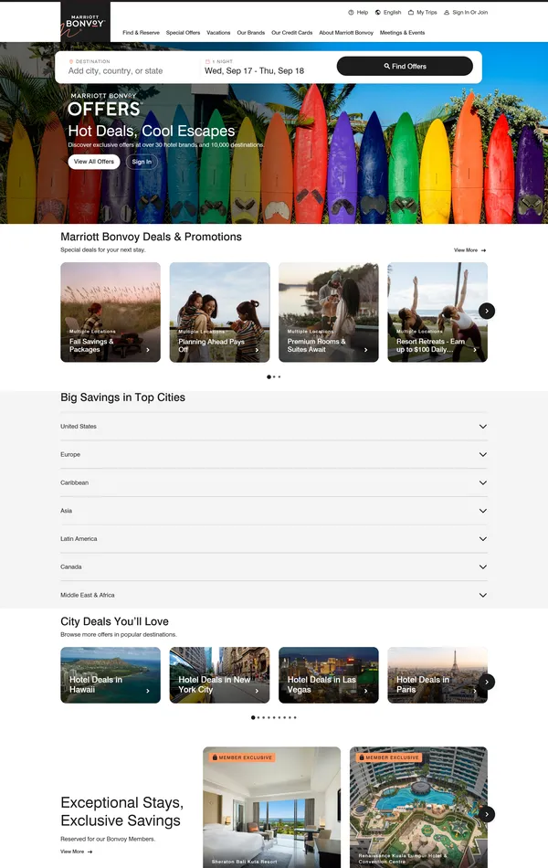 Продукт Marriott Bonvoy, тематика — Путешествия и туризм, цвета — Белый, Серый, стиль — Корпоративный, типографика — Без засечек