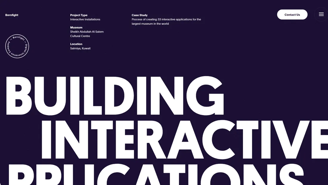 Секция «Первый экран» с сайта https://ascc.bornfight.com/, тематика — Дизайн, цвета — Белый, Черный, Серый, стиль — Минимализм, Типографика, типографика — Без засечек