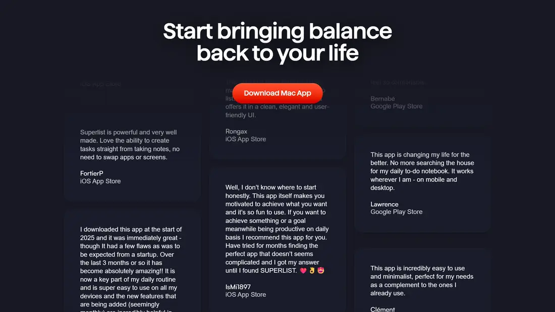 Секция «Отзывы» с сайта https://www.superlist.com/, тематика — IT и программное обеспечение, цвета — Черный, стиль — Минимализм, типографика — Без засечек