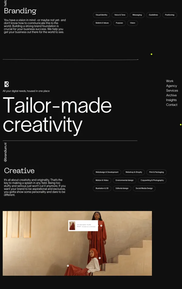 Услуги Brandium Agency, тематика — Дизайн, Агентство , цвета — Черный, стиль — Минимализм, Типографика, типографика — Без засечек