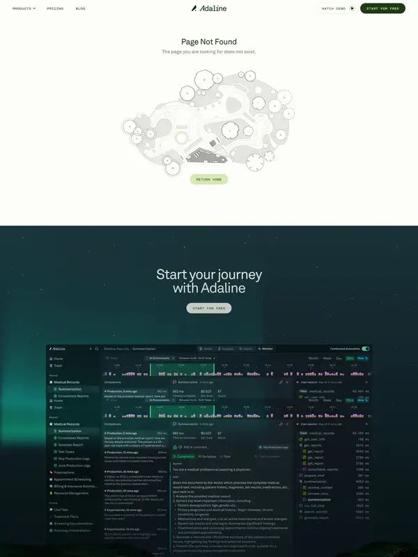 404-страница Adaline, тематика — SaaS, цвета — Белый, Черный, стиль — Корпоративный, Минимализм, типографика — Без засечек