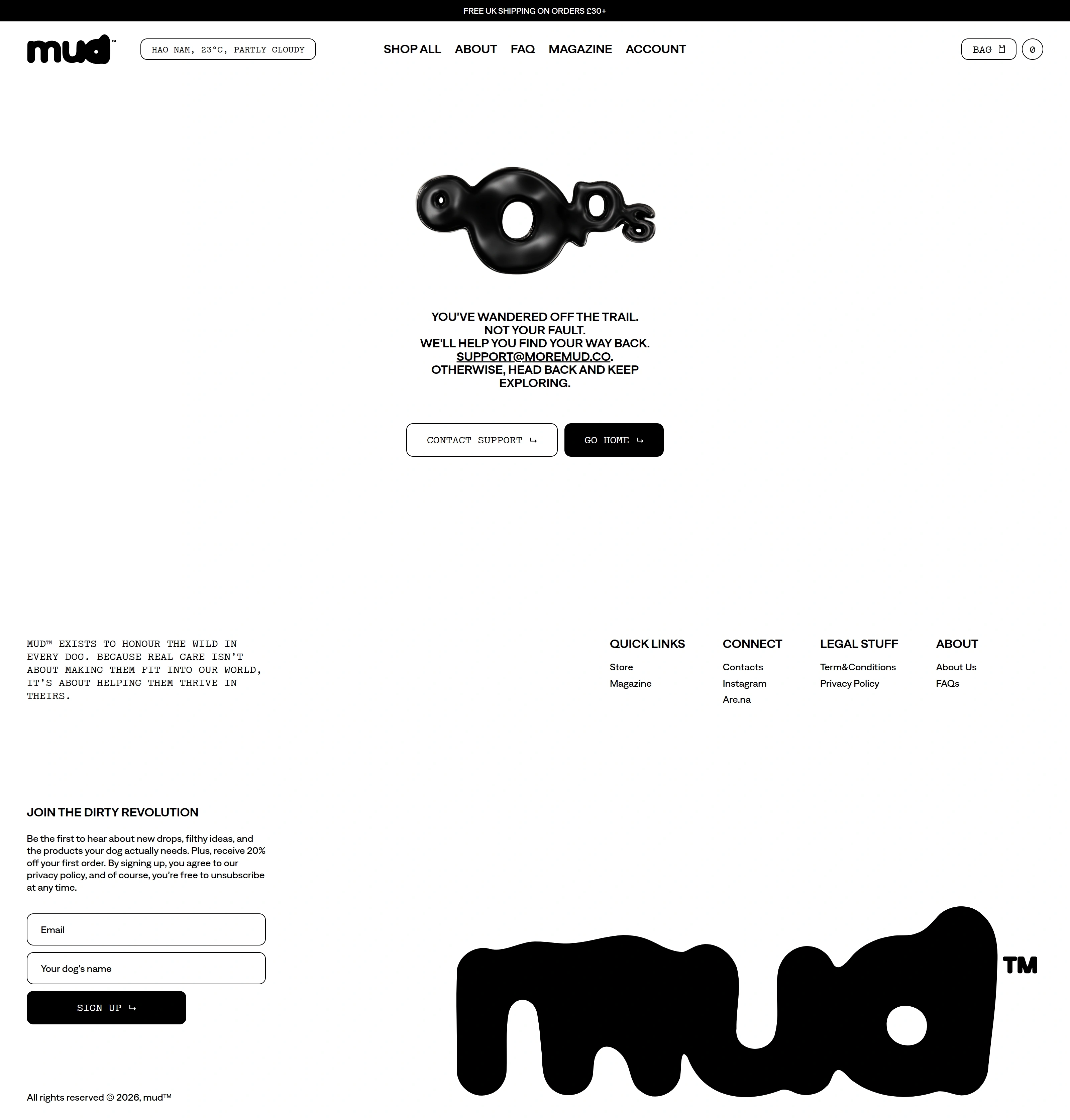 mud 404-страница mud, тематика — Домашние животные, цвета — Белый, Черный, Серый, стиль — Минимализм, Брутализм, типографика — Без засечек, Декоративные