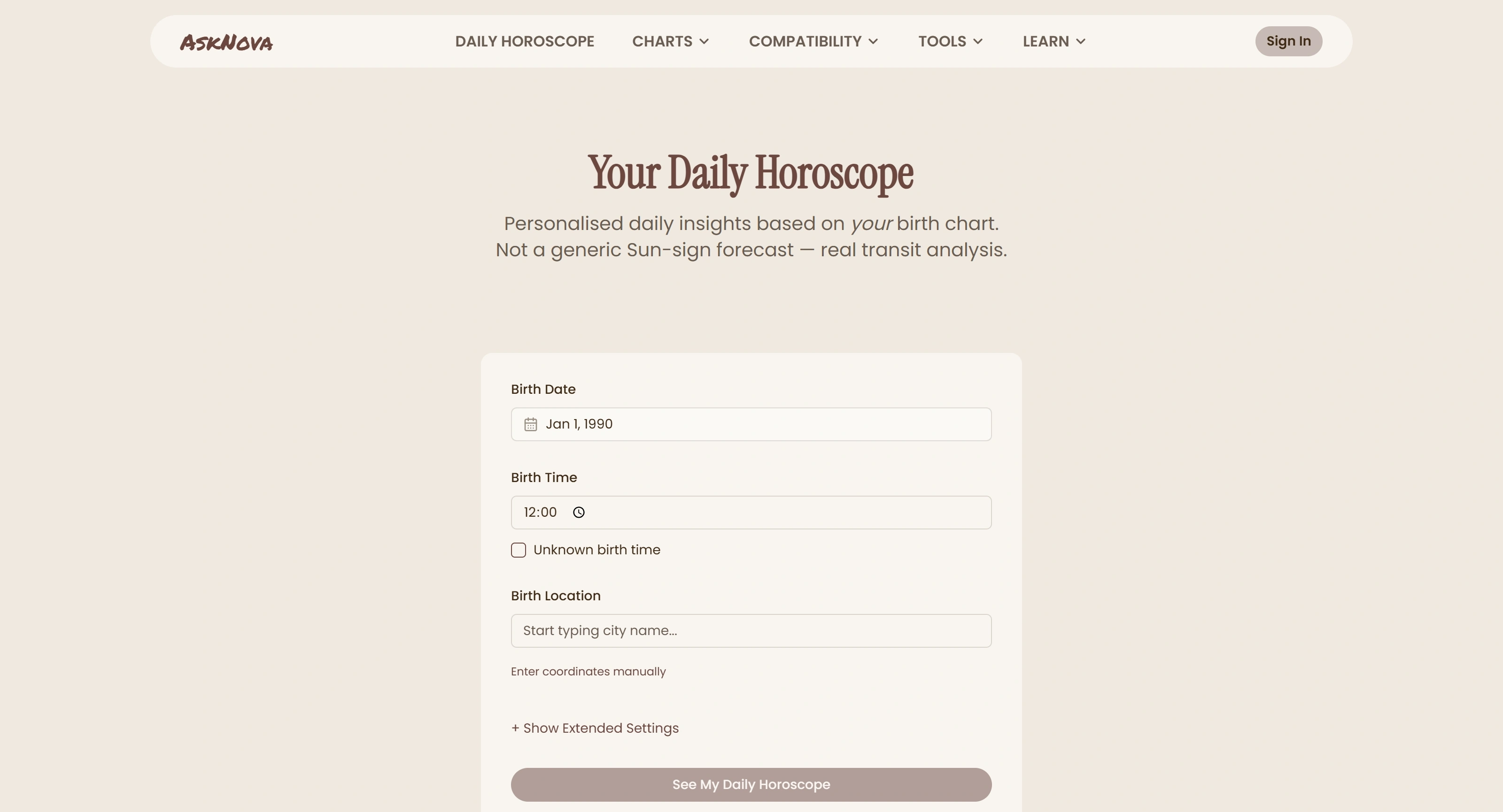 AskNova Секция «Первый экран» с сайта https://www.asknovaastrology.com/, тематика — Другое, цвета — Белый, стиль — Минимализм, типографика — С засечками, Рукописные