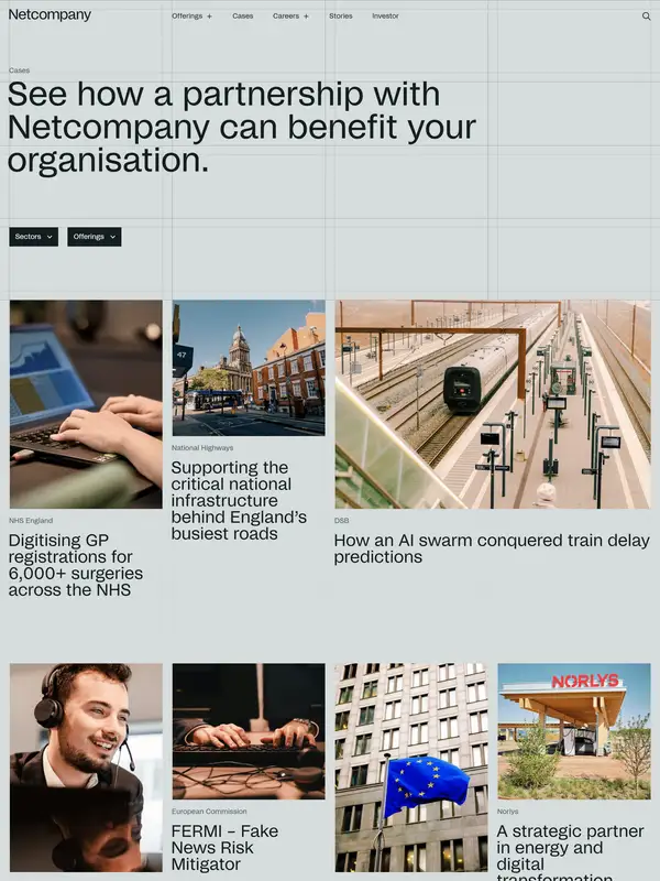 Главная Netcompany, тематика — IT и программное обеспечение, цвета — Белый, Серый, стиль — Корпоративный, Карточный, типографика — Без засечек