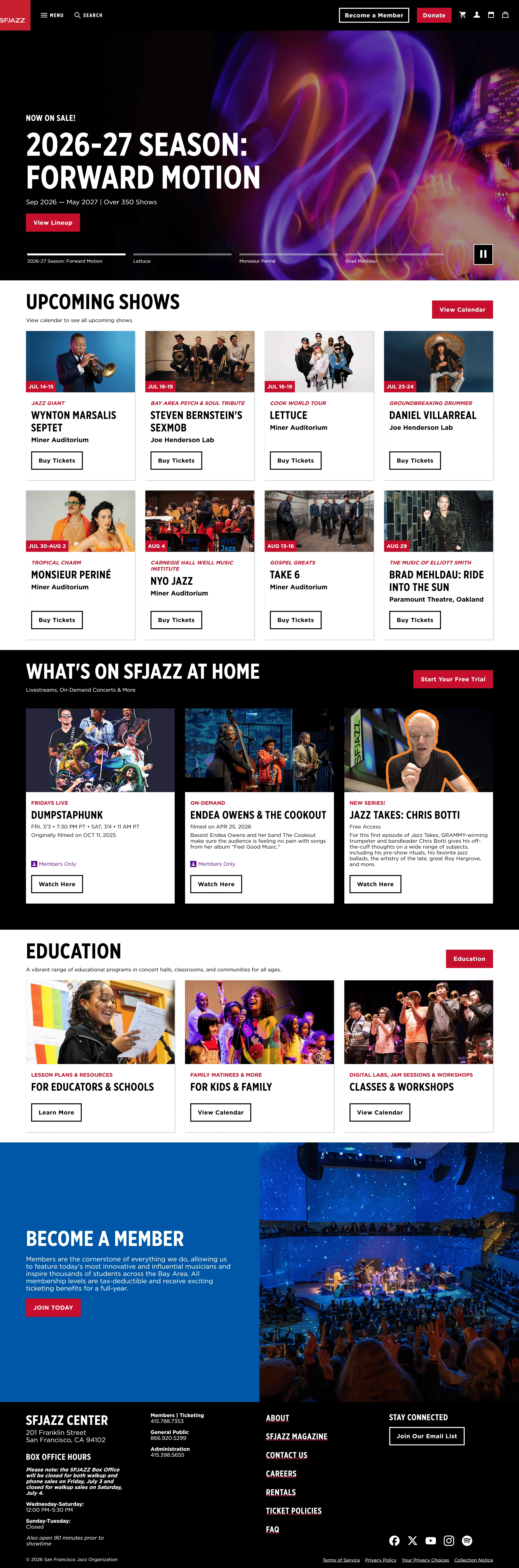 SFJAZZ Главная SFJAZZ, тематика — Искусство, цвета — Белый, Черный, Серый, стиль — Карточный, Фестивальный, типографика — Без засечек, Декоративные